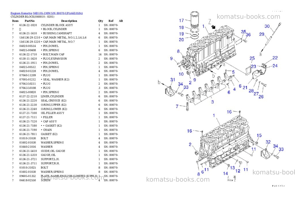 Komatsu s6d105-1mm s/n 80070-up Parts catalog cover Page 9