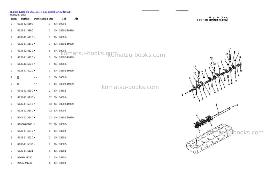 Komatsu S6D105-1F S/N 18302-UP Parts catalog cover Komatsu S6D105-1F S/N 18302-UP Parts catalog cover