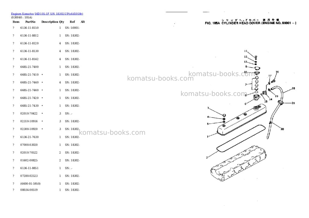 Komatsu S6D105-1F S/N 18302-UP Parts catalog cover Page 3 Komatsu S6D105-1F S/N 18302-UP Parts catalog cover Page 3
