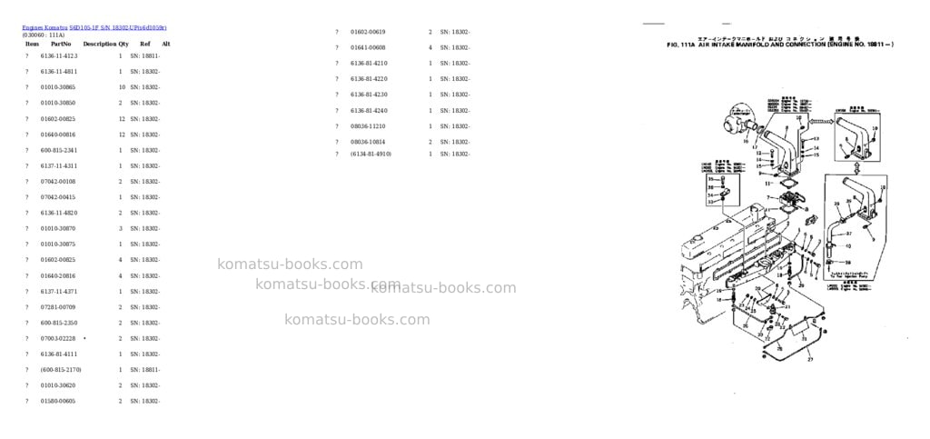 Komatsu S6D105-1F S/N 18302-UP Parts catalog cover Page 5 Komatsu S6D105-1F S/N 18302-UP Parts catalog cover Page 5