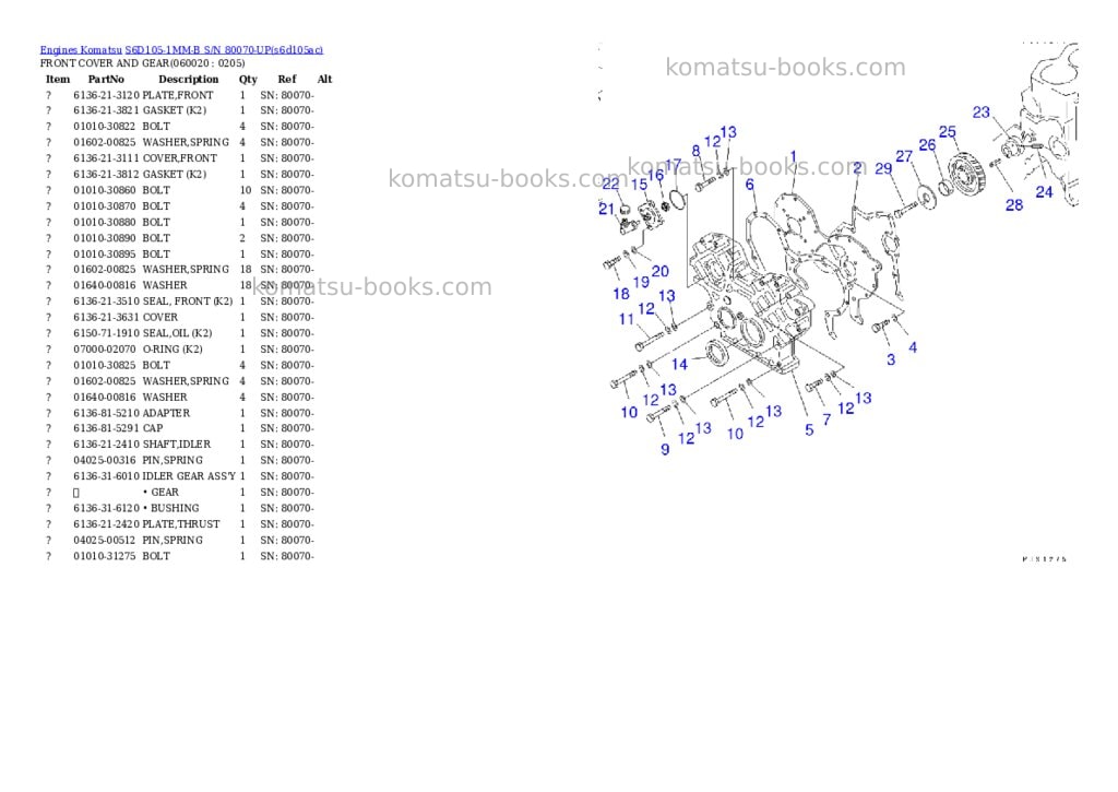Komatsu S6D105-1MM-B S/N 80070-UP Parts catalog cover Page 10 Komatsu S6D105-1MM-B S/N 80070-UP Parts catalog cover Page 10