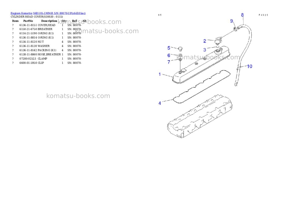 Komatsu S6D105-1MM-B S/N 80070-UP Parts catalog cover Page 2 Komatsu S6D105-1MM-B S/N 80070-UP Parts catalog cover Page 2