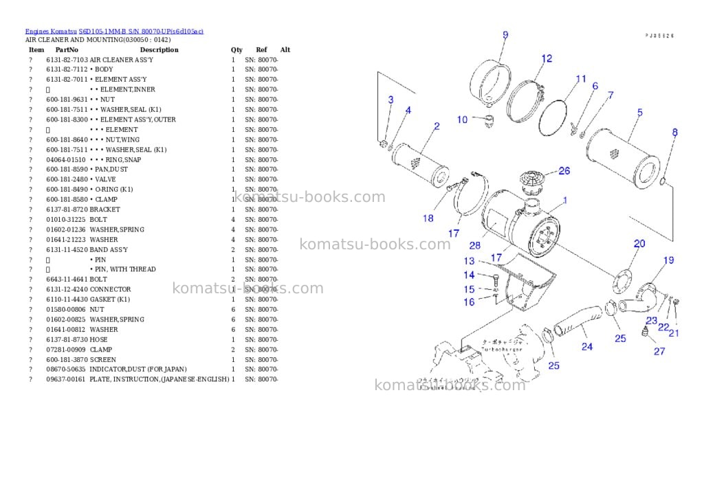 Komatsu S6D105-1MM-B S/N 80070-UP Parts catalog cover Page 4 Komatsu S6D105-1MM-B S/N 80070-UP Parts catalog cover Page 4