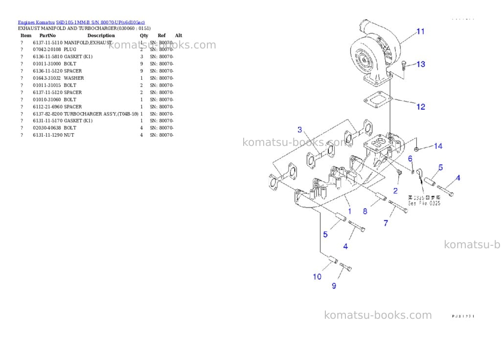 Komatsu S6D105-1MM-B S/N 80070-UP Parts catalog cover Page 5 Komatsu S6D105-1MM-B S/N 80070-UP Parts catalog cover Page 5