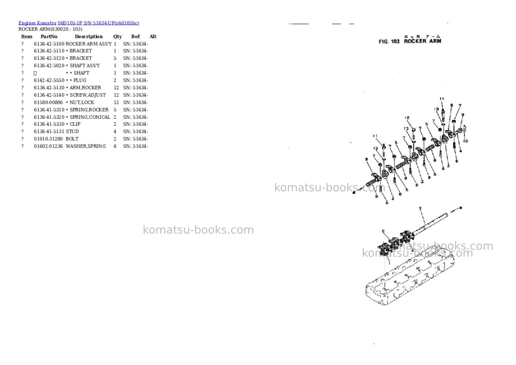 Komatsu s6d105-1p s/n 51634-up Parts catalog cover