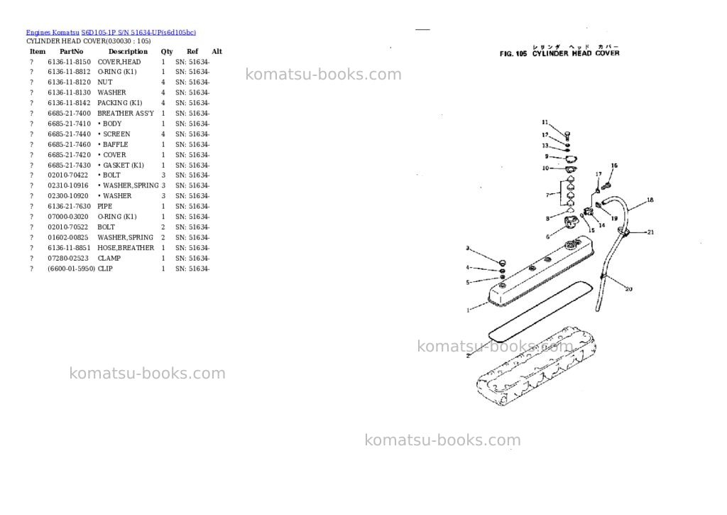 Komatsu s6d105-1p s/n 51634-up Parts catalog cover Page 2