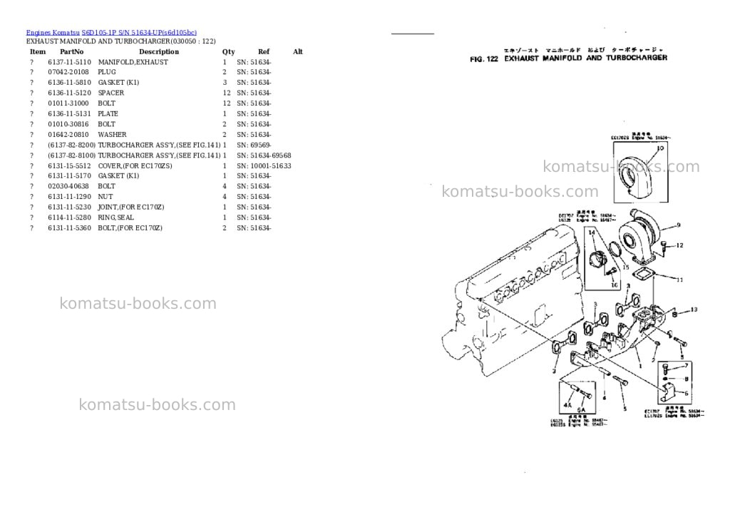 Komatsu s6d105-1p s/n 51634-up Parts catalog cover Page 4
