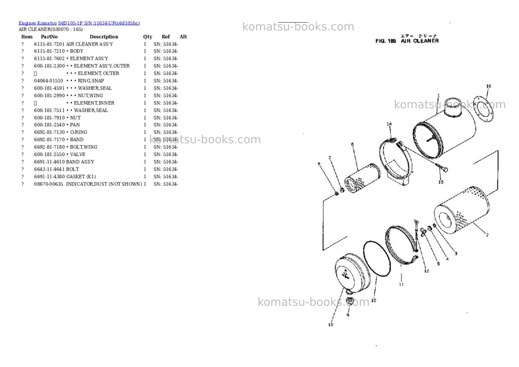 Komatsu s6d105-1p s/n 51634-up Parts catalog cover Page 6