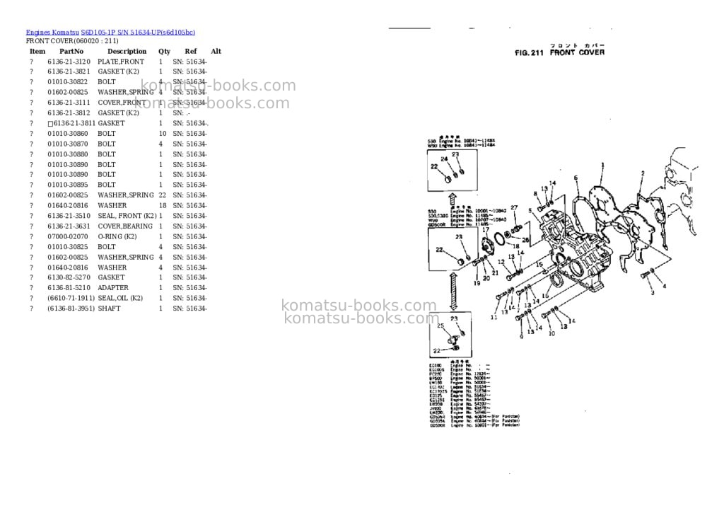 Komatsu s6d105-1p s/n 51634-up Parts catalog cover Page 9