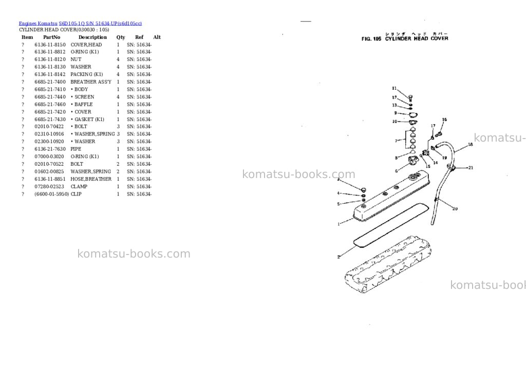 Komatsu s6d105-1q s/n 51634-up Parts catalog cover Page 2 Komatsu s6d105-1q s/n 51634-up Parts catalog cover Page 2