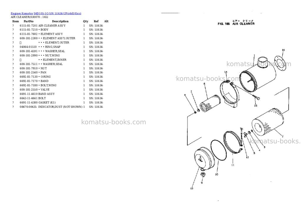 Komatsu s6d105-1q s/n 51634-up Parts catalog cover Page 6 Komatsu s6d105-1q s/n 51634-up Parts catalog cover Page 6