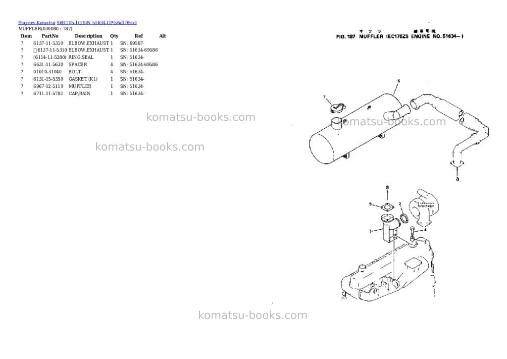 Komatsu s6d105-1q s/n 51634-up Parts catalog cover Page 7 Komatsu s6d105-1q s/n 51634-up Parts catalog cover Page 7