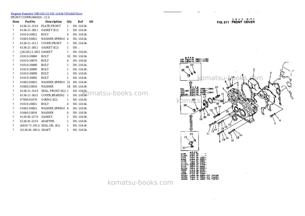 Komatsu s6d105-1q s/n 51634-up Parts catalog cover Page 9 Komatsu s6d105-1q s/n 51634-up Parts catalog cover Page 9
