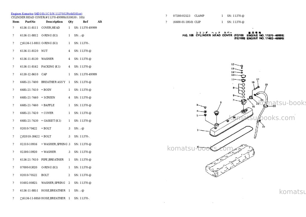 Komatsu s6d105-1c s/n 11370-up Parts catalog cover Page 2 Komatsu s6d105-1c s/n 11370-up Parts catalog cover Page 2