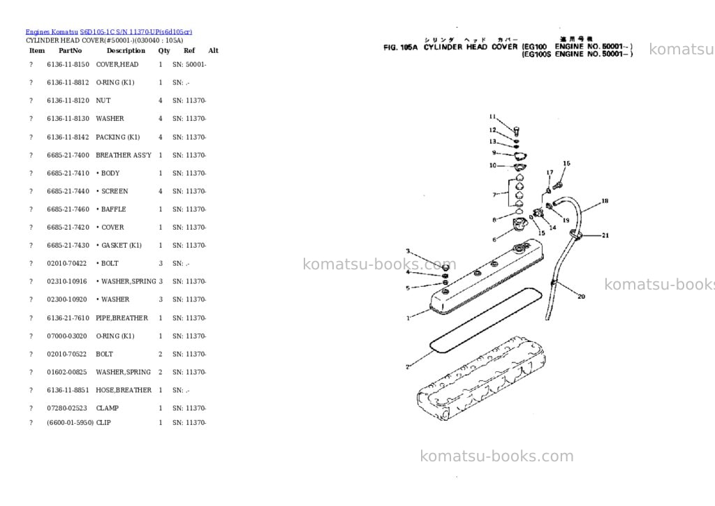 Komatsu s6d105-1c s/n 11370-up Parts catalog cover Page 3 Komatsu s6d105-1c s/n 11370-up Parts catalog cover Page 3