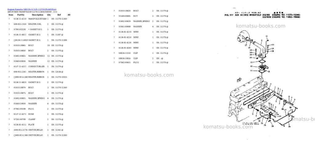 Komatsu s6d105-1c s/n 11370-up Parts catalog cover Page 4 Komatsu s6d105-1c s/n 11370-up Parts catalog cover Page 4