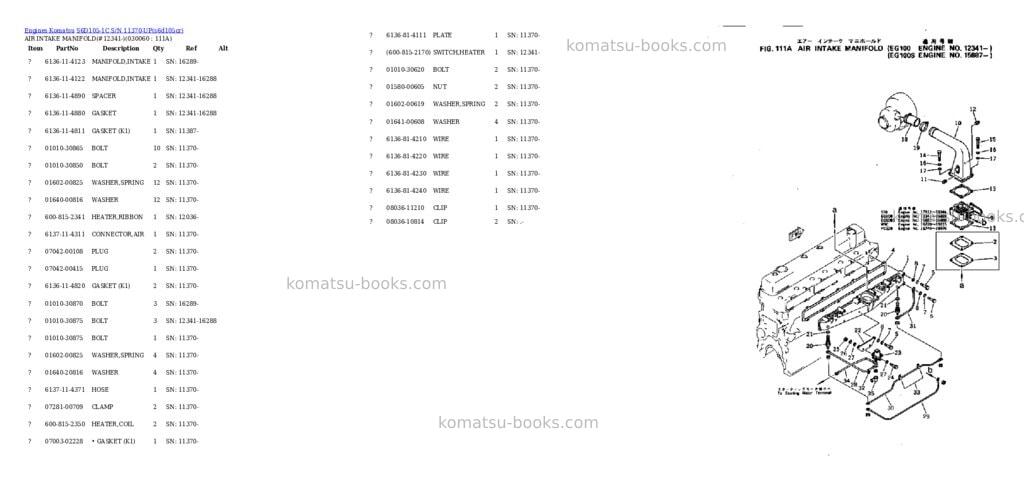 Komatsu s6d105-1c s/n 11370-up Parts catalog cover Page 5 Komatsu s6d105-1c s/n 11370-up Parts catalog cover Page 5