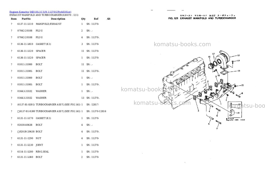 Komatsu s6d105-1c s/n 11370-up Parts catalog cover Page 6 Komatsu s6d105-1c s/n 11370-up Parts catalog cover Page 6