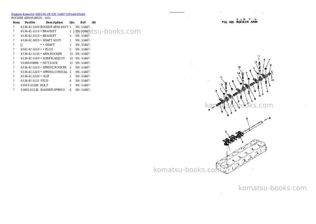 Komatsu S6D105-1R S/N 55467-UP Parts catalog cover Komatsu S6D105-1R S/N 55467-UP Parts catalog cover