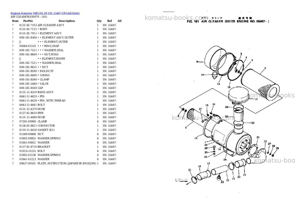 Komatsu S6D105-1R S/N 55467-UP Parts catalog cover Page 6 Komatsu S6D105-1R S/N 55467-UP Parts catalog cover Page 6
