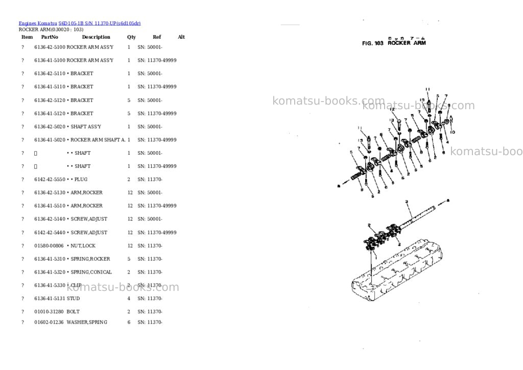 Komatsu s6d105-1b s/n 11370-up Parts catalog cover Komatsu s6d105-1b s/n 11370-up Parts catalog cover
