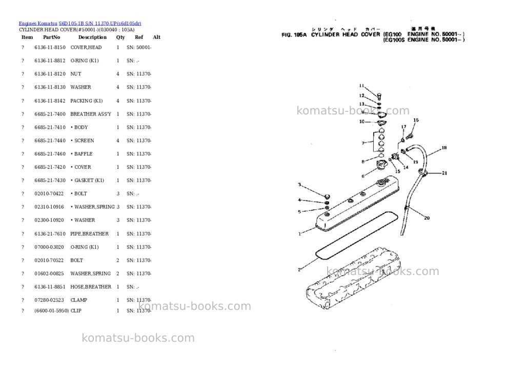 Komatsu s6d105-1b s/n 11370-up Parts catalog cover Page 3 Komatsu s6d105-1b s/n 11370-up Parts catalog cover Page 3