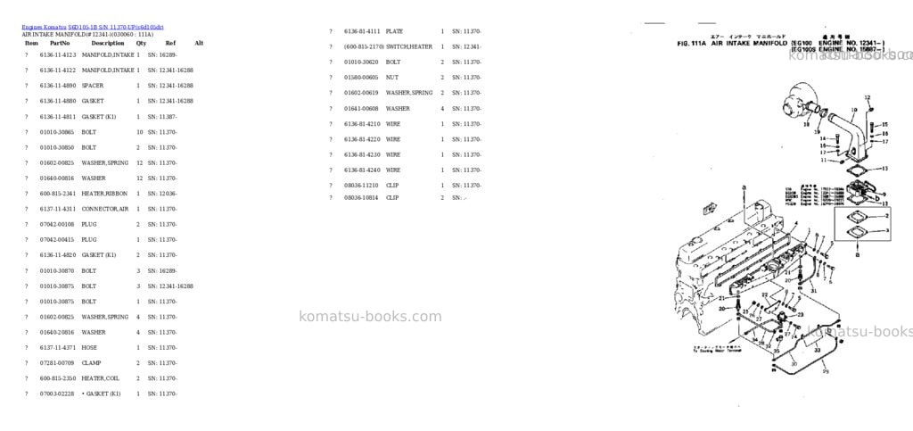 Komatsu s6d105-1b s/n 11370-up Parts catalog cover Page 5 Komatsu s6d105-1b s/n 11370-up Parts catalog cover Page 5