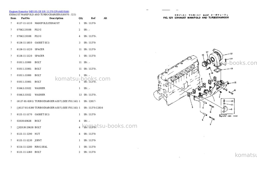 Komatsu s6d105-1b s/n 11370-up Parts catalog cover Page 6 Komatsu s6d105-1b s/n 11370-up Parts catalog cover Page 6