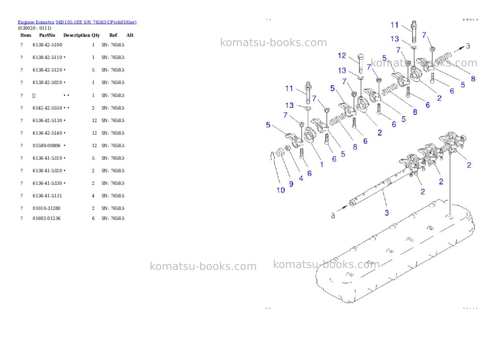 Komatsu s6d105-1ee s/n 76583-up Parts catalog cover Komatsu s6d105-1ee s/n 76583-up Parts catalog cover