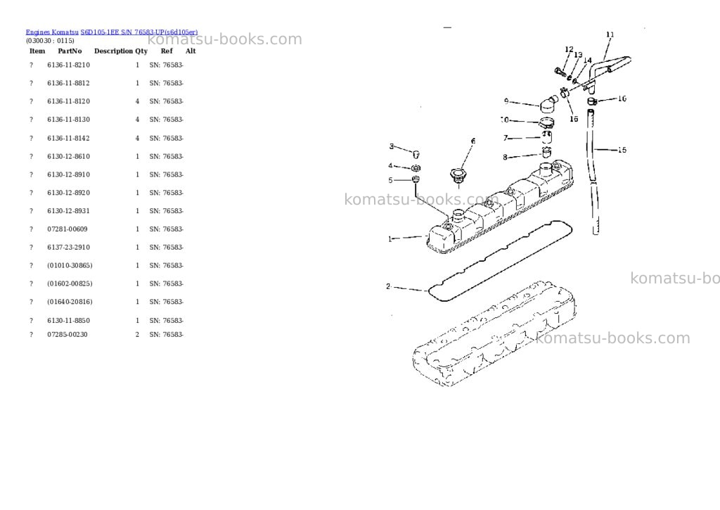 Komatsu s6d105-1ee s/n 76583-up Parts catalog cover Page 2 Komatsu s6d105-1ee s/n 76583-up Parts catalog cover Page 2