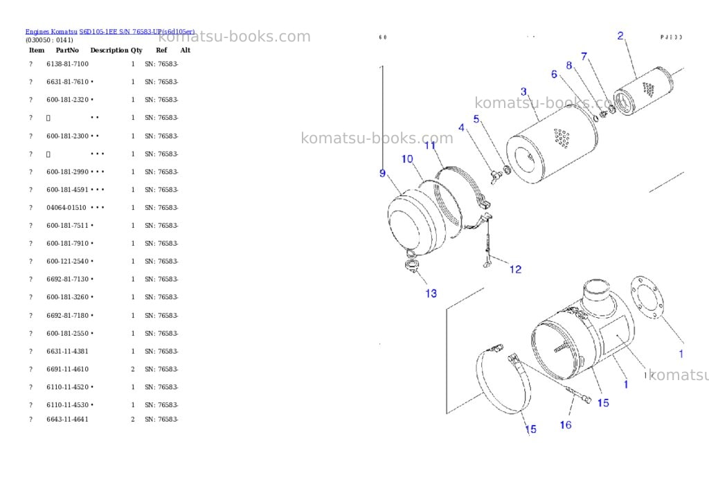 Komatsu s6d105-1ee s/n 76583-up Parts catalog cover Page 4 Komatsu s6d105-1ee s/n 76583-up Parts catalog cover Page 4