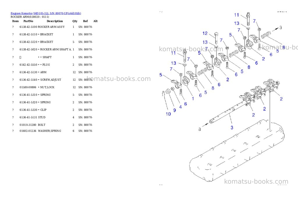 Komatsu s6d105-1ll s/n 80070-up Parts catalog cover Komatsu s6d105-1ll s/n 80070-up Parts catalog cover