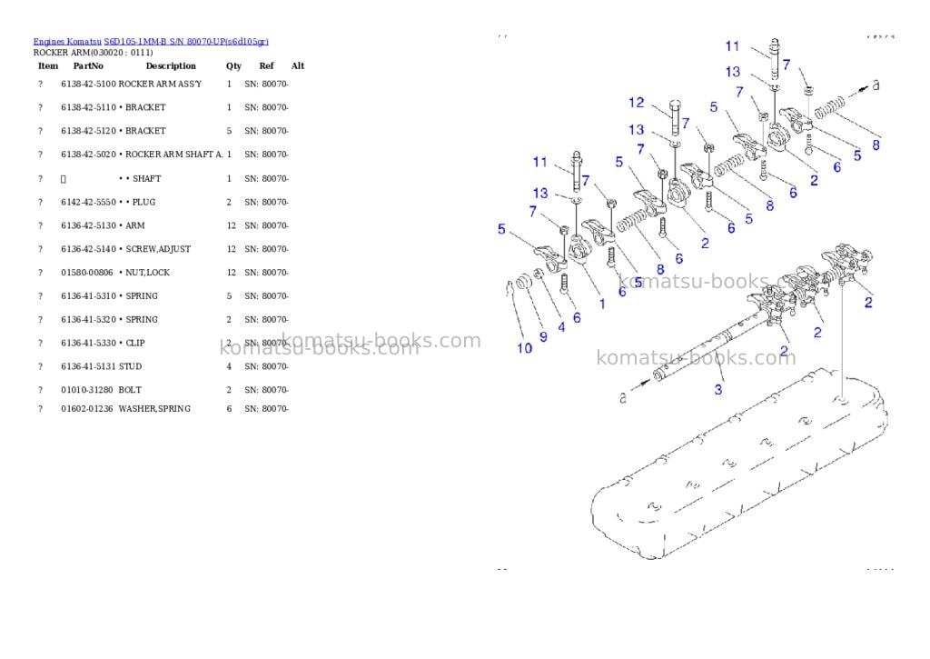 Komatsu s6d105-1mm-b s/n 80070-up Parts catalog cover Komatsu s6d105-1mm-b s/n 80070-up Parts catalog cover