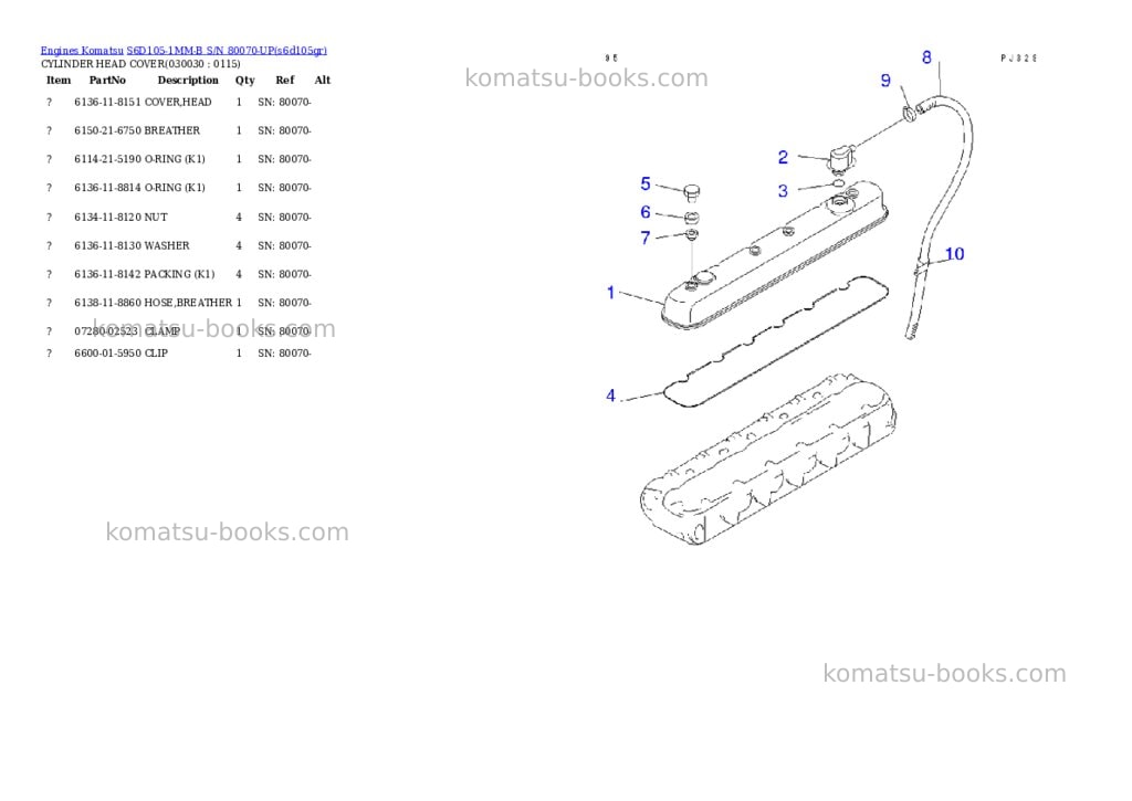 Komatsu s6d105-1mm-b s/n 80070-up Parts catalog cover Page 2 Komatsu s6d105-1mm-b s/n 80070-up Parts catalog cover Page 2