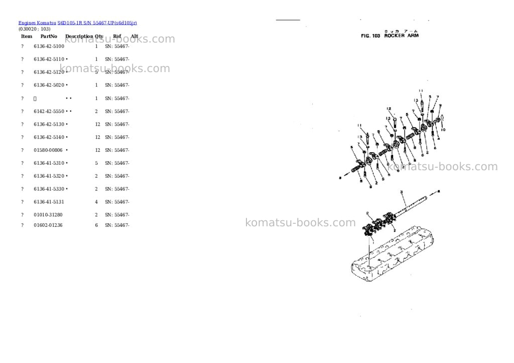 Komatsu s6d105-1r s/n 55467-up Parts catalog cover Komatsu s6d105-1r s/n 55467-up Parts catalog cover