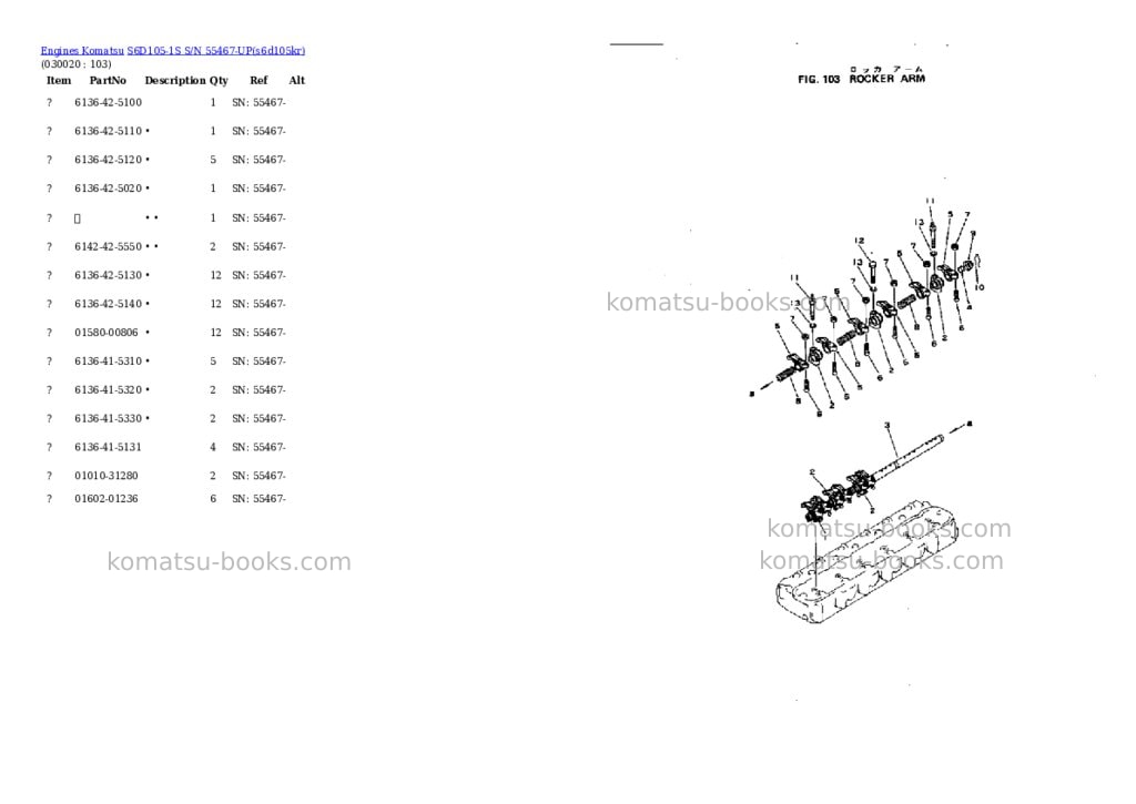 Komatsu S6D105-1S S/N 55467-UP Parts catalog cover Komatsu S6D105-1S S/N 55467-UP Parts catalog cover
