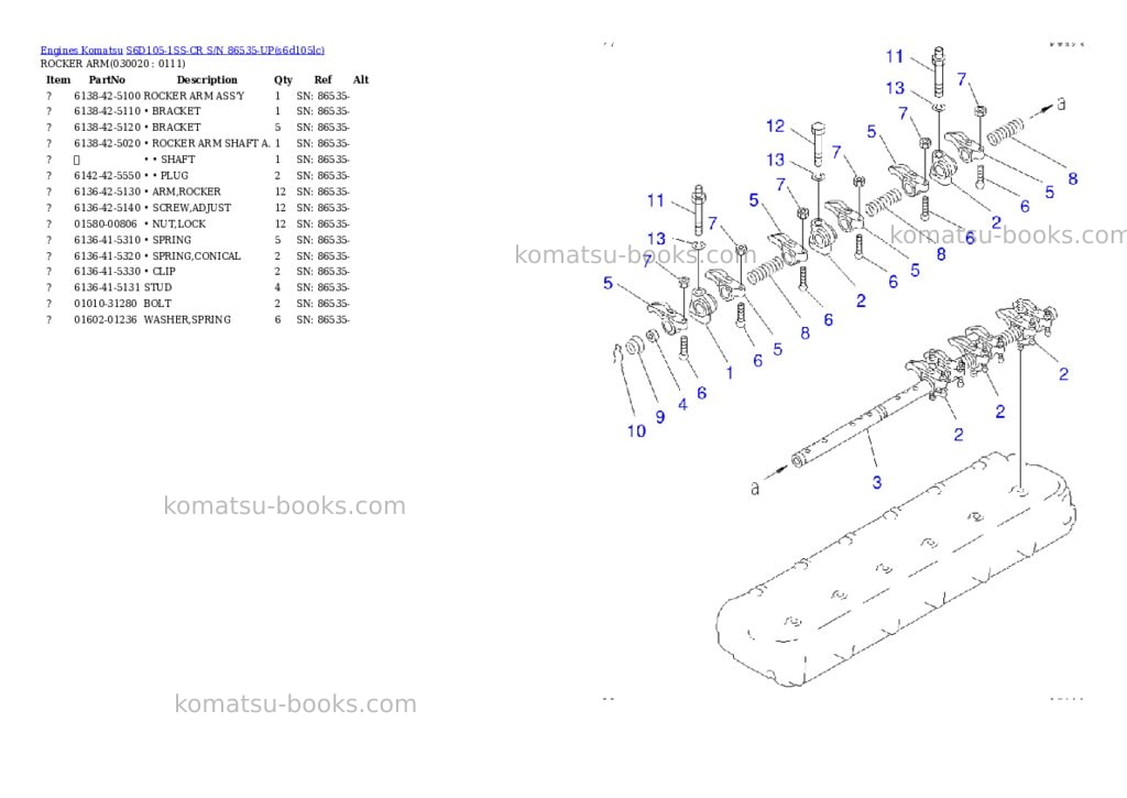Komatsu s6d105-1ss-cr s/n 86535-up Parts catalog cover