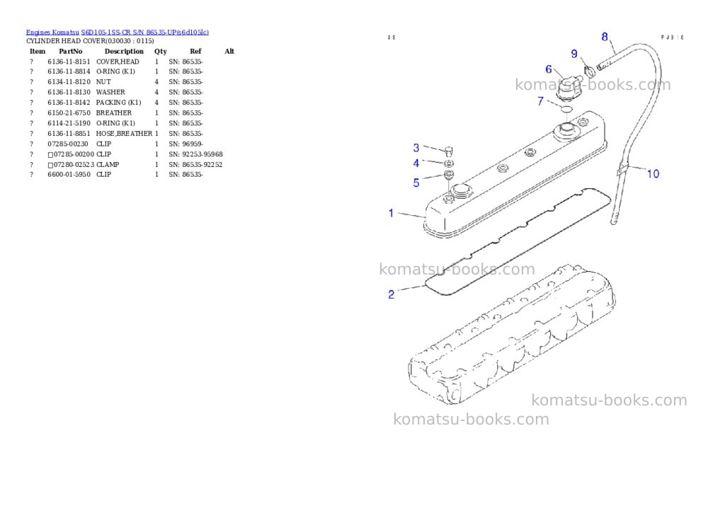 Komatsu s6d105-1ss-cr s/n 86535-up Parts catalog cover Page 2