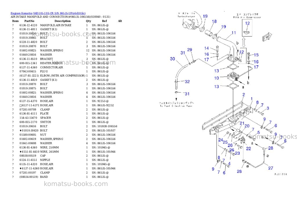 Komatsu s6d105-1ss-cr s/n 86535-up Parts catalog cover Page 3