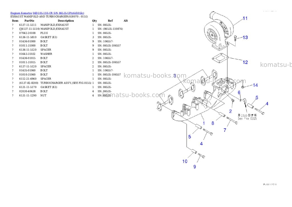 Komatsu s6d105-1ss-cr s/n 86535-up Parts catalog cover Page 6