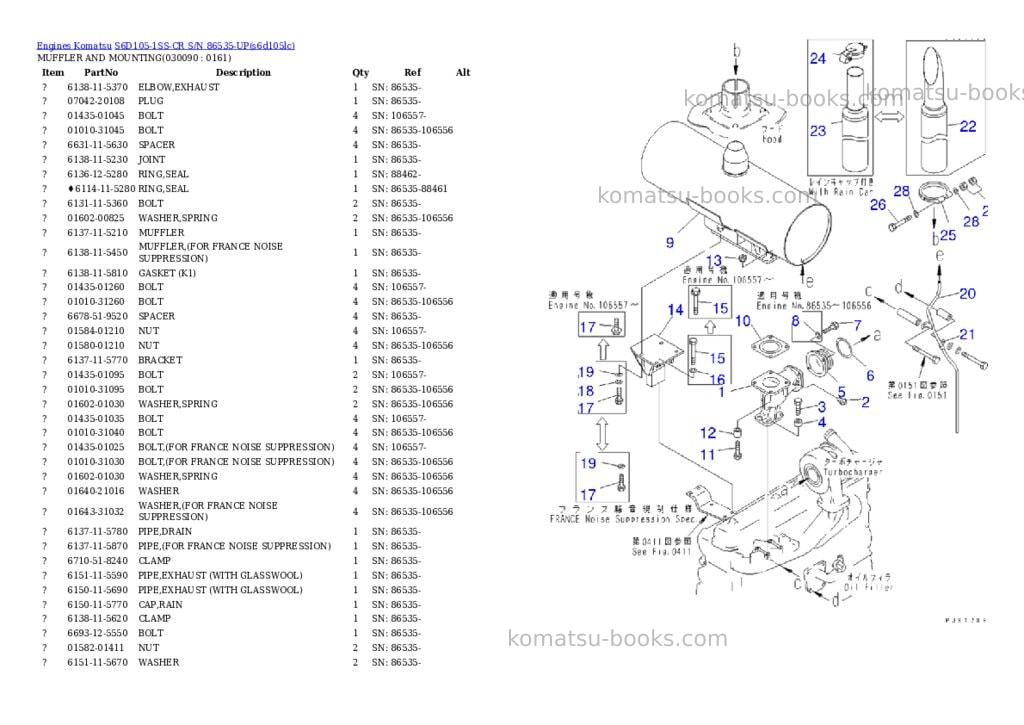 Komatsu s6d105-1ss-cr s/n 86535-up Parts catalog cover Page 8