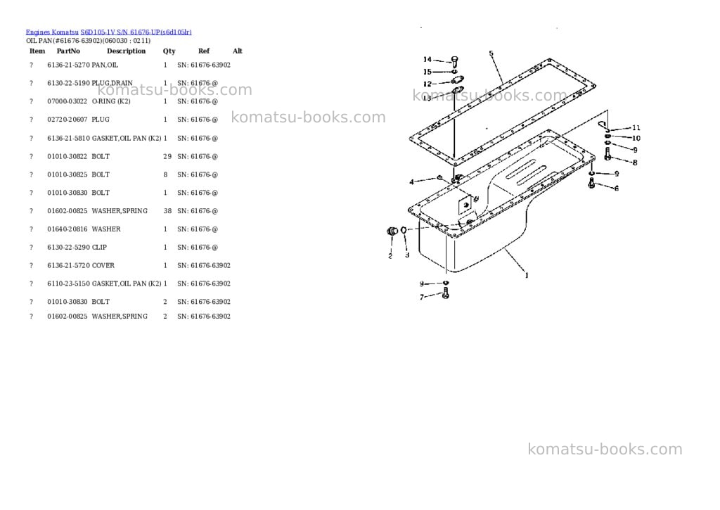 Komatsu S6D105-1V S/N 61676-UP Parts catalog cover Page 10 Komatsu S6D105-1V S/N 61676-UP Parts catalog cover Page 10