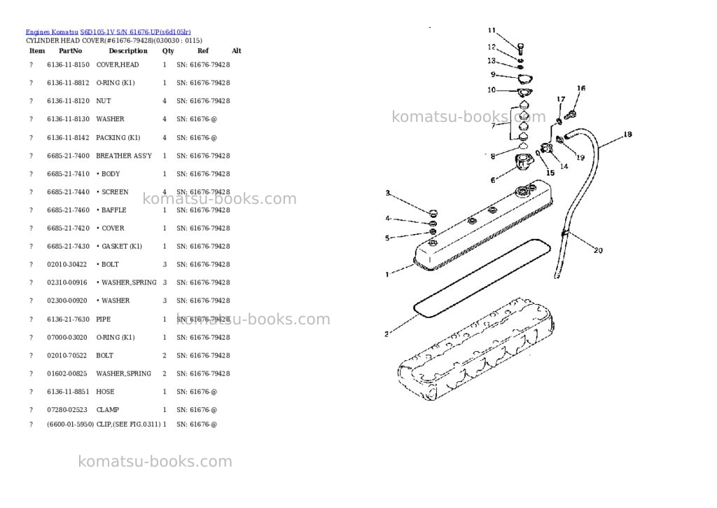 Komatsu S6D105-1V S/N 61676-UP Parts catalog cover Page 2 Komatsu S6D105-1V S/N 61676-UP Parts catalog cover Page 2