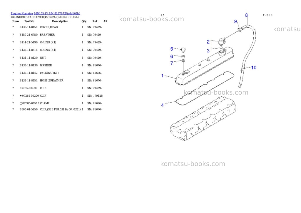 Komatsu S6D105-1V S/N 61676-UP Parts catalog cover Page 3 Komatsu S6D105-1V S/N 61676-UP Parts catalog cover Page 3