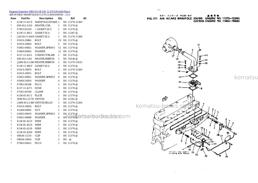 Komatsu S6D105-1B S/N 11370-UP Parts catalog cover Page 4 Komatsu S6D105-1B S/N 11370-UP Parts catalog cover Page 4