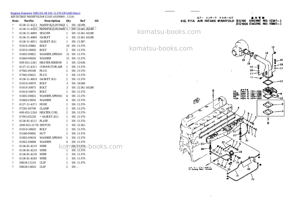 Komatsu S6D105-1B S/N 11370-UP Parts catalog cover Page 5 Komatsu S6D105-1B S/N 11370-UP Parts catalog cover Page 5