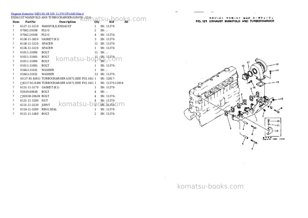 Komatsu S6D105-1B S/N 11370-UP Parts catalog cover Page 6 Komatsu S6D105-1B S/N 11370-UP Parts catalog cover Page 6