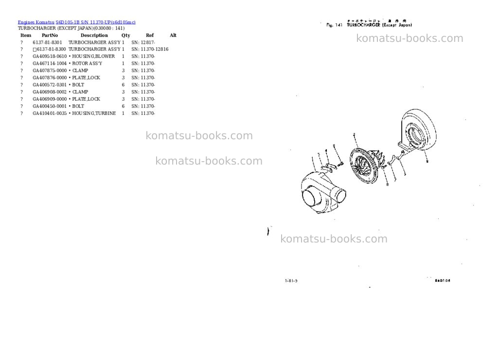 Komatsu S6D105-1B S/N 11370-UP Parts catalog cover Page 7 Komatsu S6D105-1B S/N 11370-UP Parts catalog cover Page 7