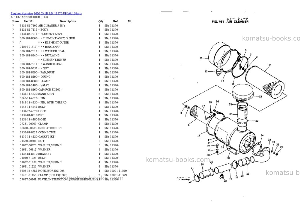 Komatsu S6D105-1B S/N 11370-UP Parts catalog cover Page 8 Komatsu S6D105-1B S/N 11370-UP Parts catalog cover Page 8