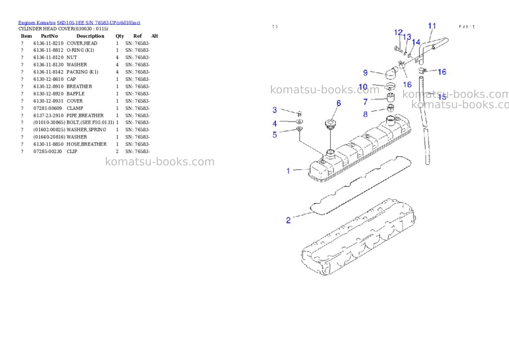 Komatsu S6D105-1EE S/N 76583-UP Parts catalog cover Page 2 Komatsu S6D105-1EE S/N 76583-UP Parts catalog cover Page 2